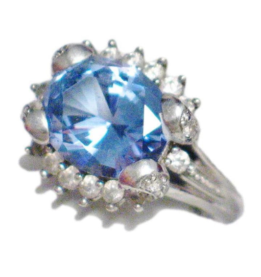 Sterling Silver Ring, Womens sz8 Blue Topaz Gemstone Halo Cocktail Ring