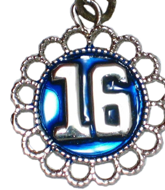 Silver Charm, Mens Womens Medallion Style Special 16th Birthday Anniversary, or Lucky #16 Charm Sterling Silver Pendant - Estate Jewelry