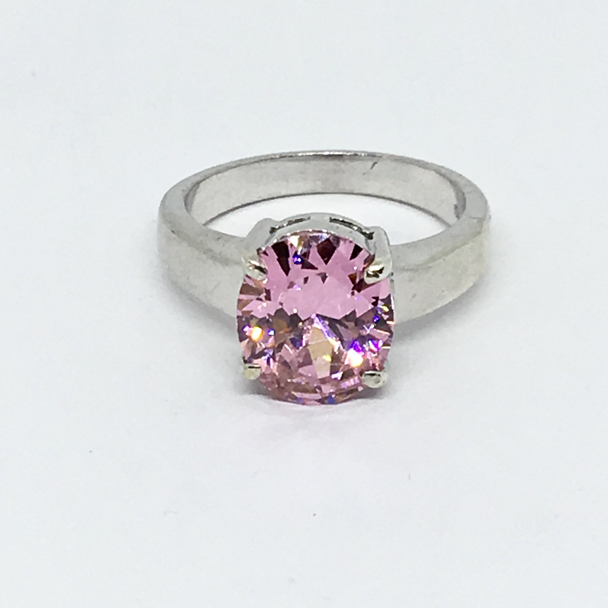 Ring | Womens used Sterling Silver Glittery Pink Zirconia Stone Ring sz 8