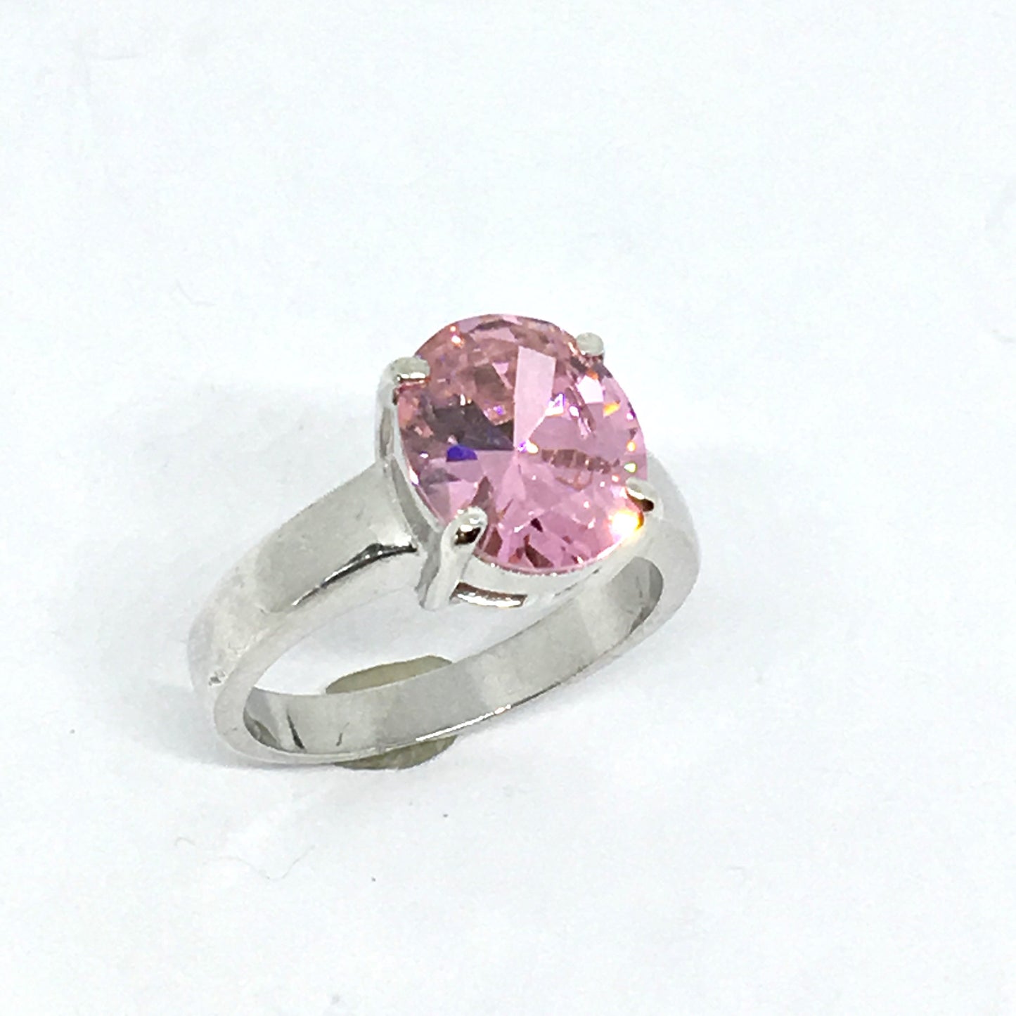 Ring | Womens used Sterling Silver Glittery Pink Zirconia Stone Ring sz 8