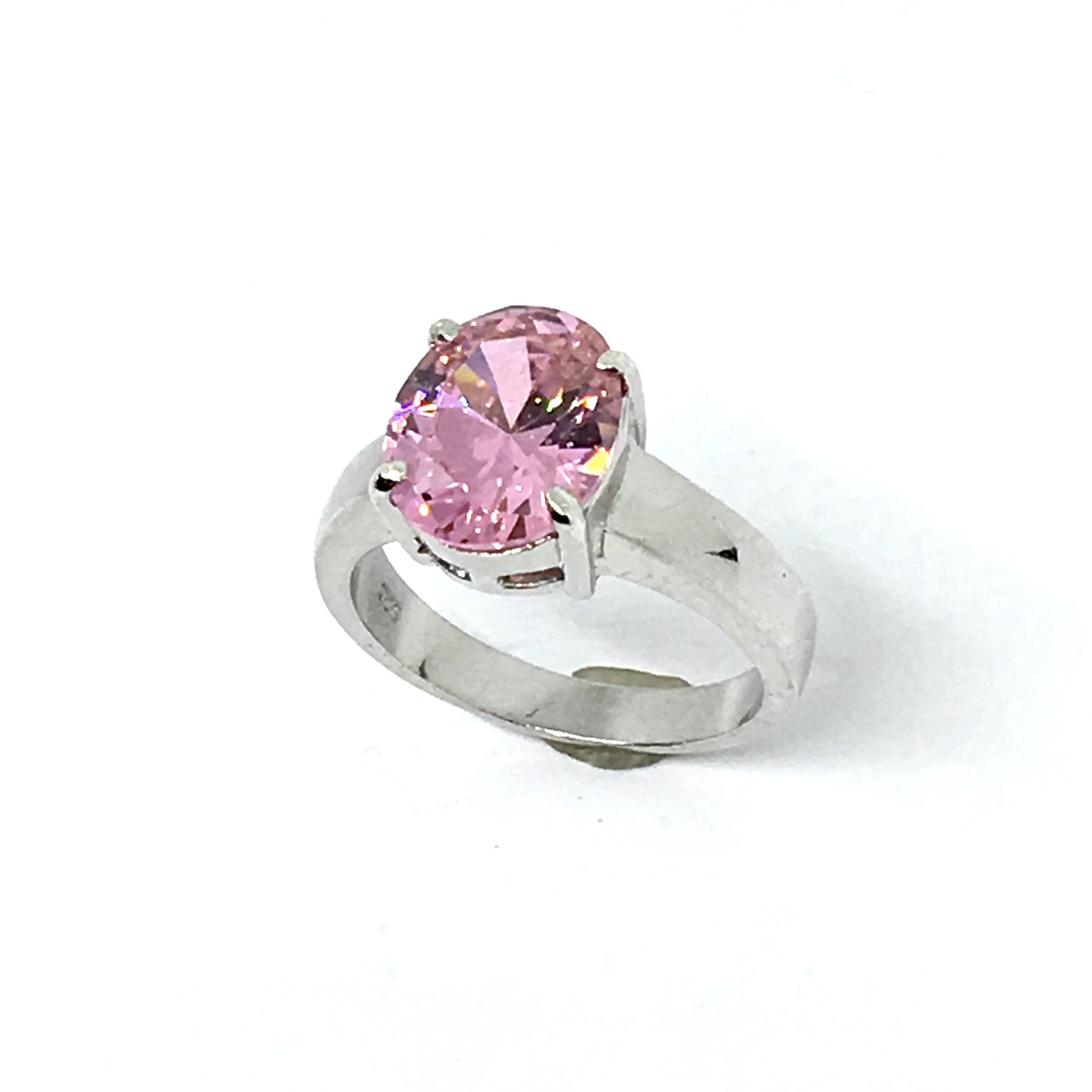 Ring | Womens used Sterling Silver Glittery Pink Zirconia Stone Ring sz 8