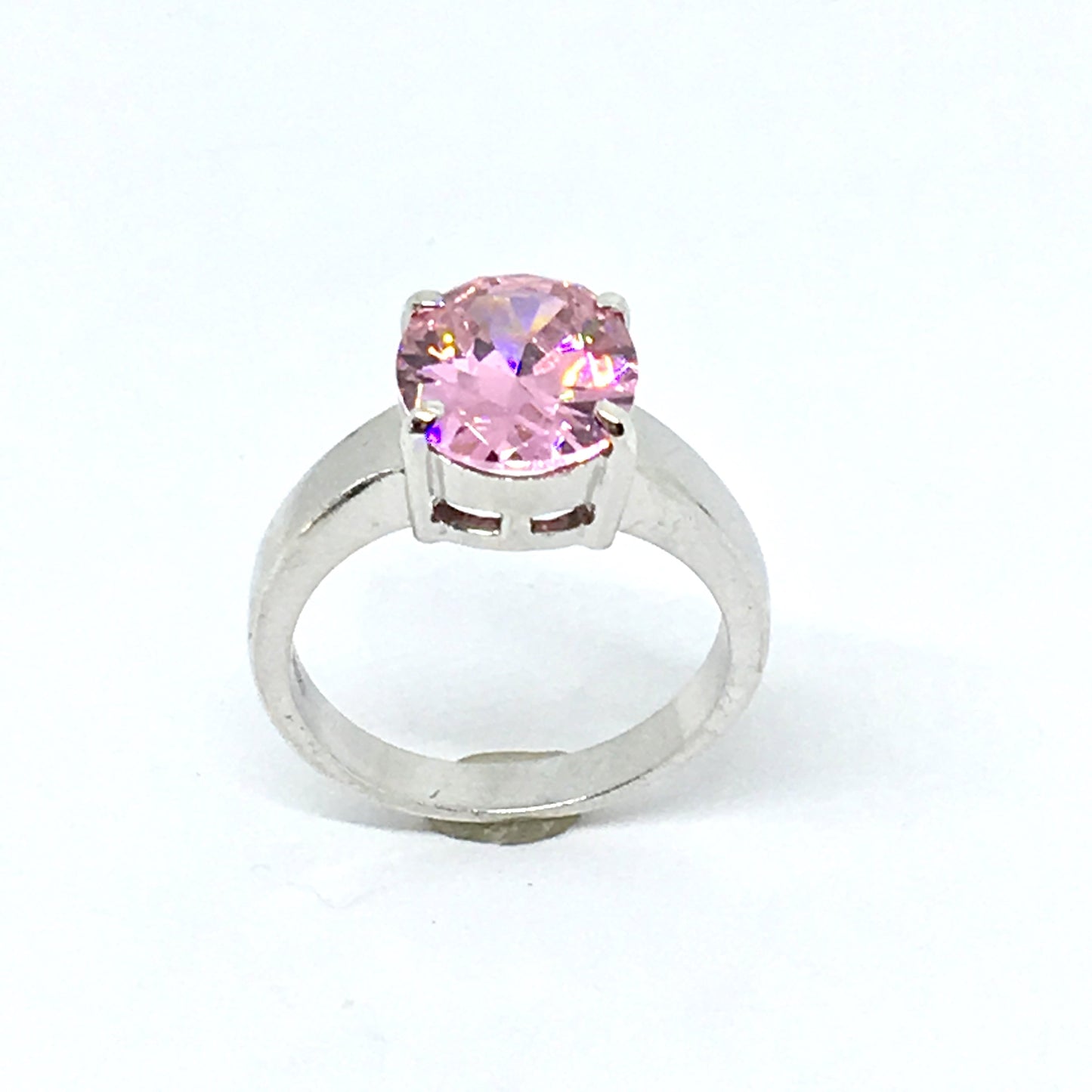 Ring | Womens used Sterling Silver Glittery Pink Zirconia Stone Ring sz 8
