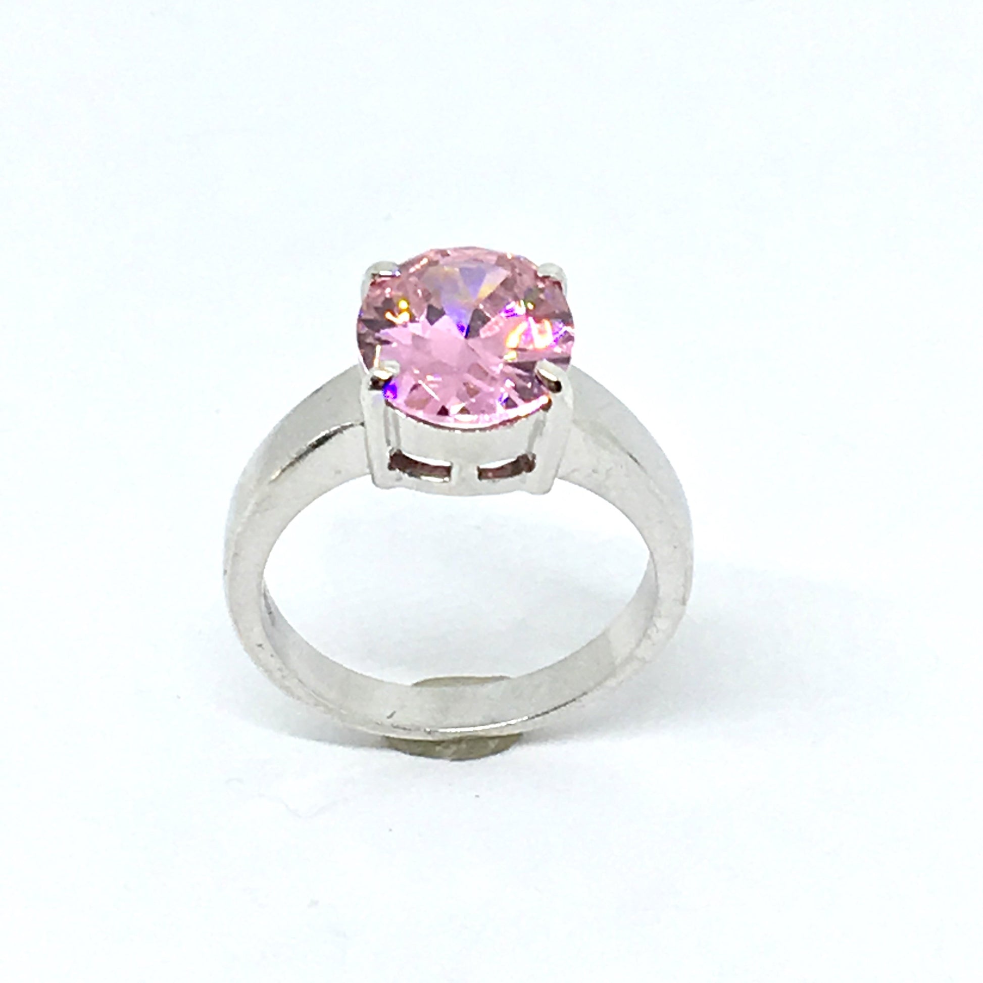 Ring | Womens used Sterling Silver Glittery Pink Zirconia Stone Ring sz 8