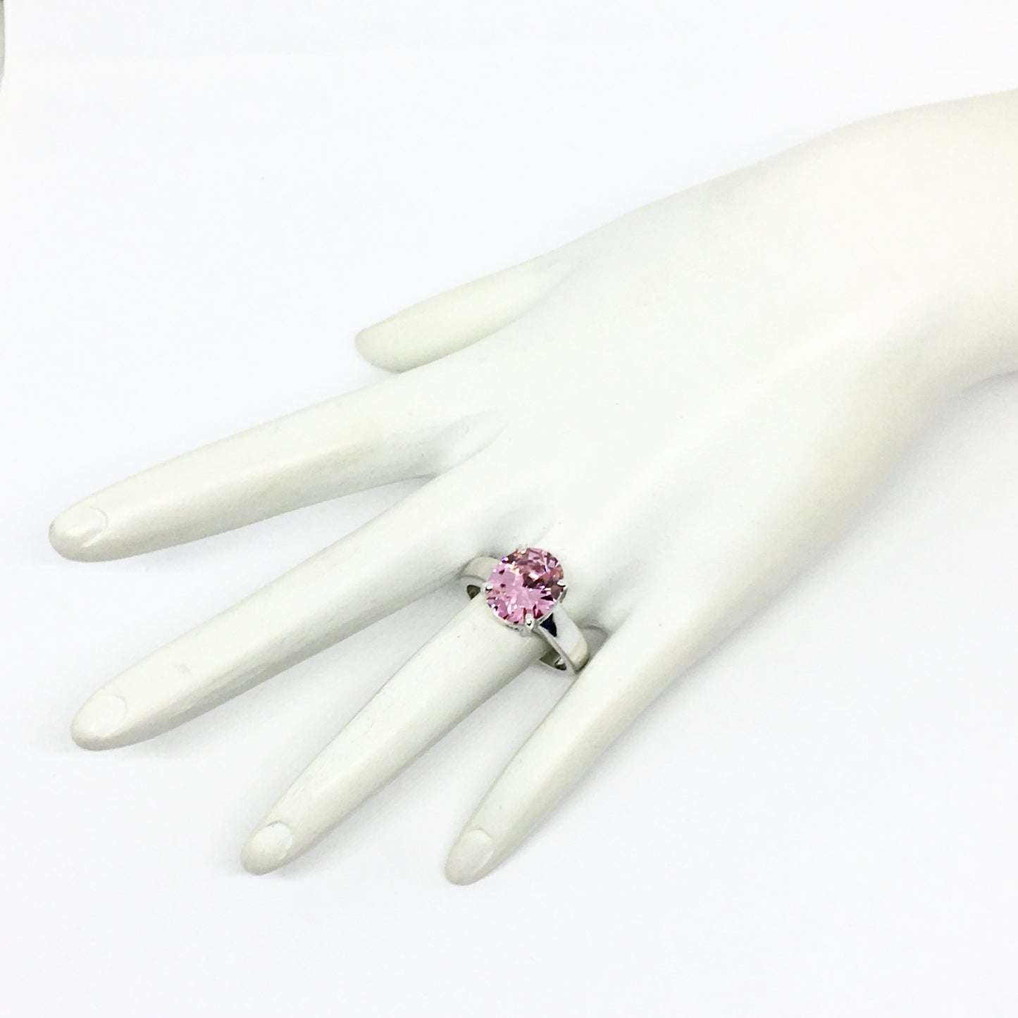 Ring | Womens used Sterling Silver Glittery Pink Zirconia Stone Ring sz 8