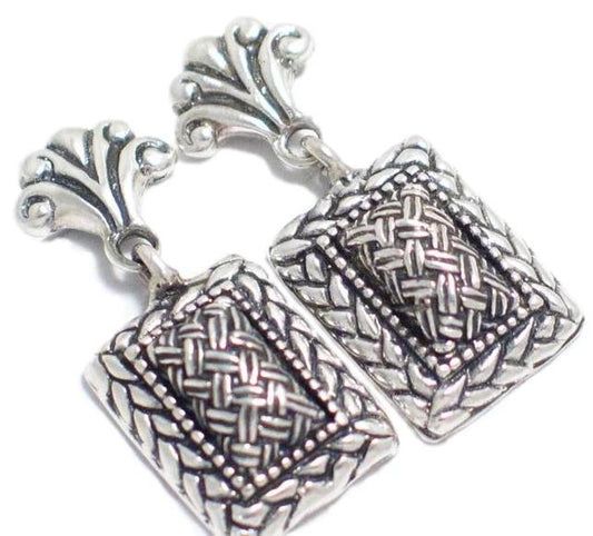 Dangle Earrings Stylish Woven Basket Design Sterling Silver Dangle Earrings