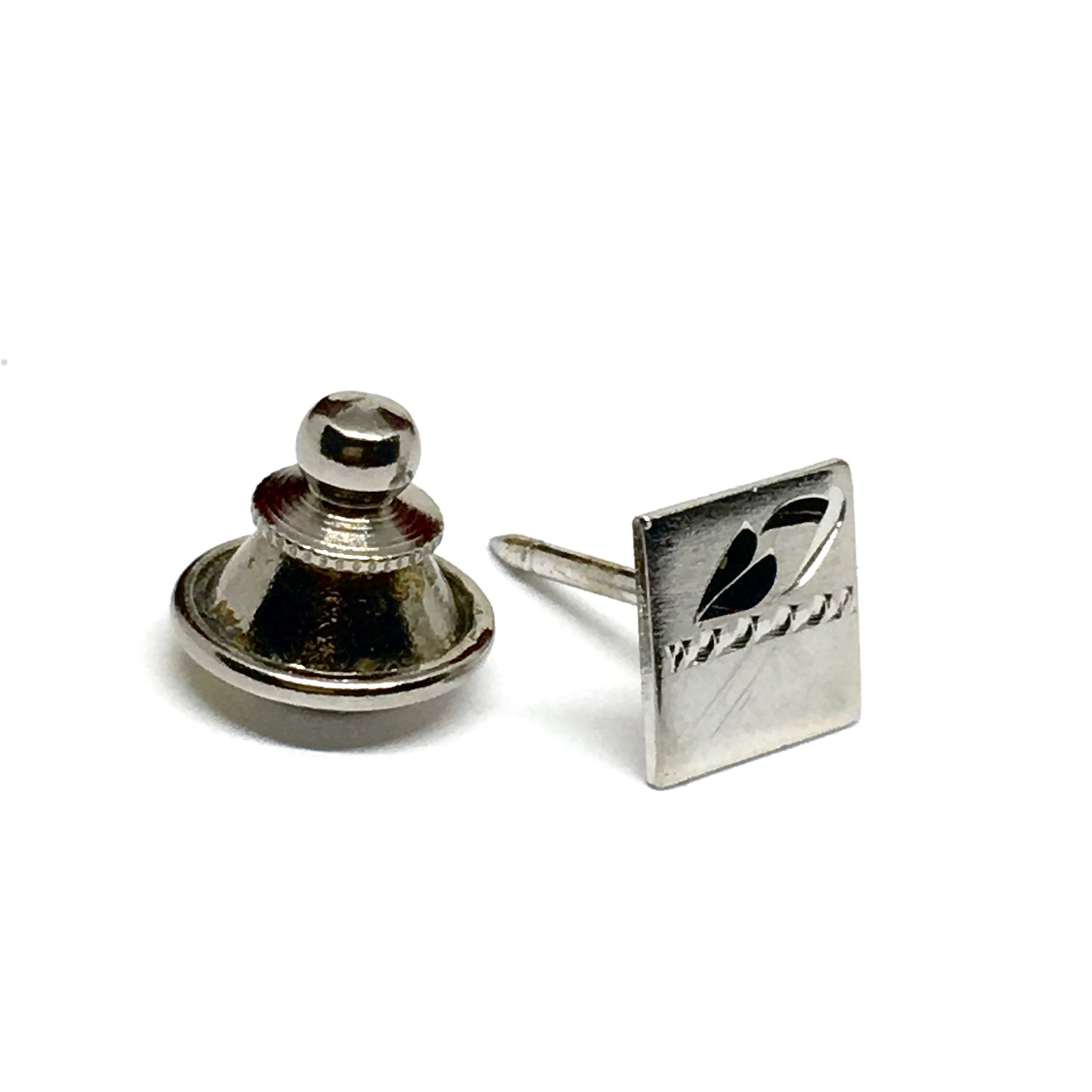 Silver Tie-Tack | Mens used Sterling Silver 8.5 mm Hand cut Leaf Design Square Tie-Tack