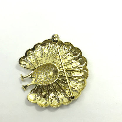Radiant Gold Sterling Silver Marcasite Peacock Brooch / Lapel Pin