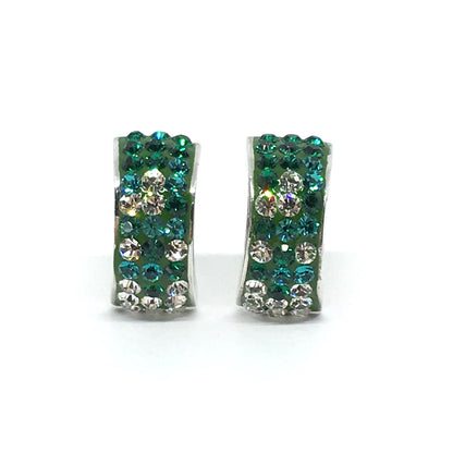 Earrings - Shimmery Emerald Green Crystal Rolo Style Sterling Silver Earrings