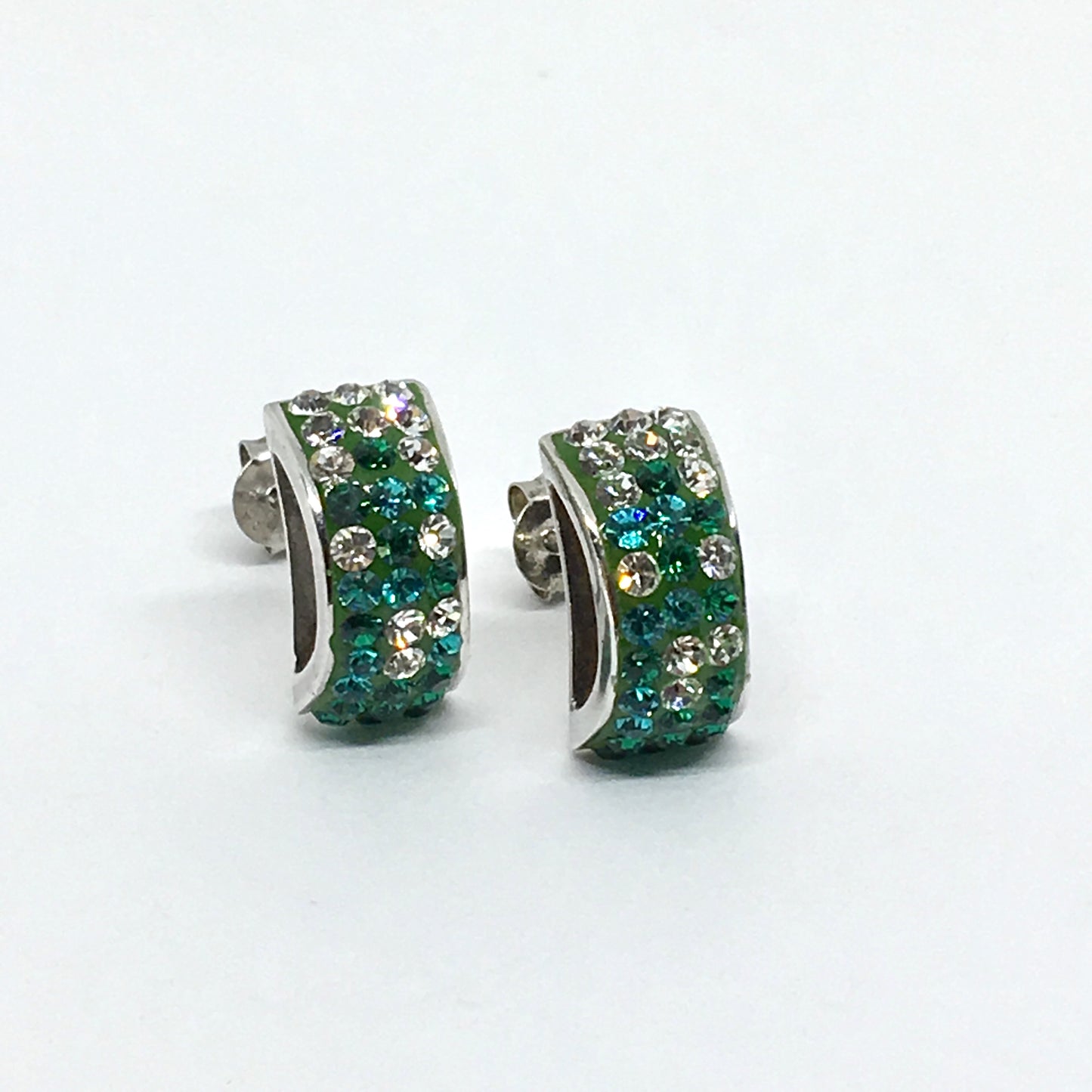 Earrings - Shimmery Emerald Green Crystal Rolo Style Sterling Silver Earrings - USA