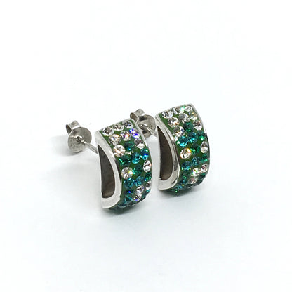 Blingschlingers.com - USA | Womens Earrings - Shimmery Emerald Green Crystal Rolo Style Sterling Silver Earrings