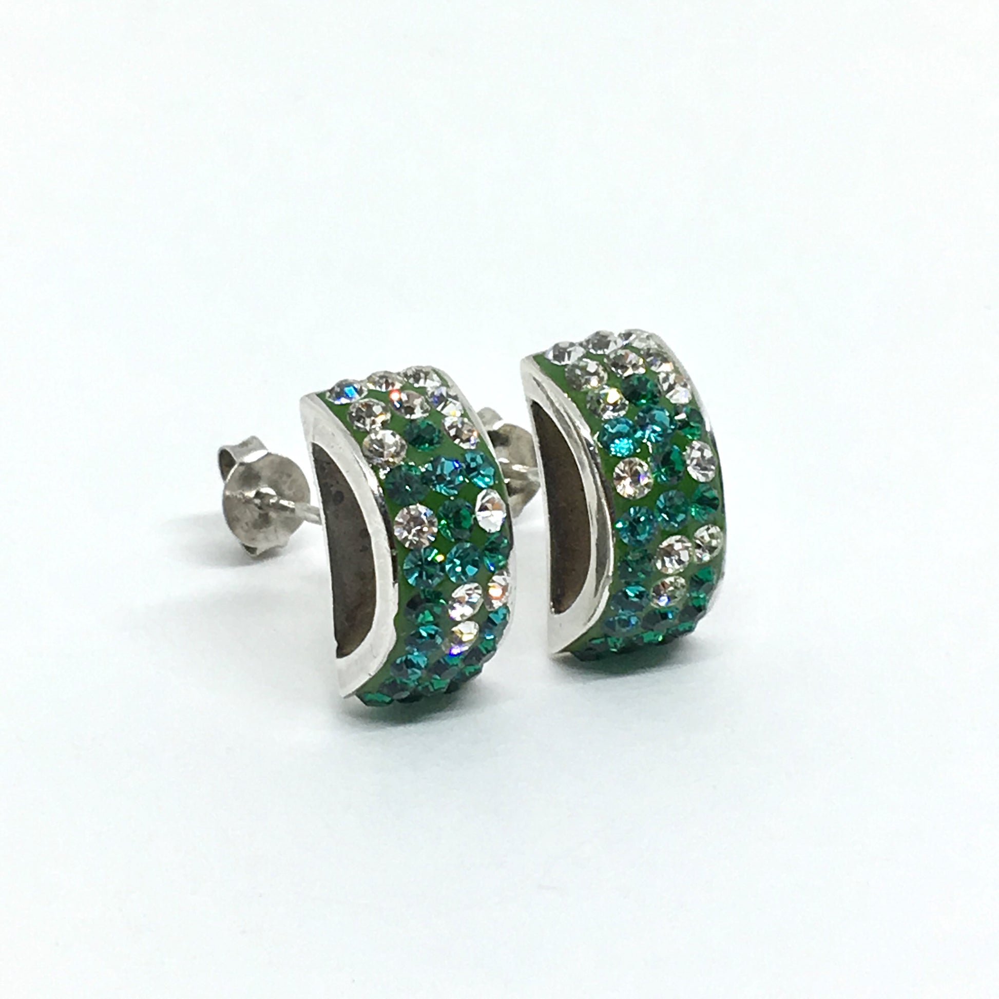 Earrings - Shimmery Emerald Green Crystal Rolo Style Sterling Silver Earrings - Blingschlingers Jewelry online - USA