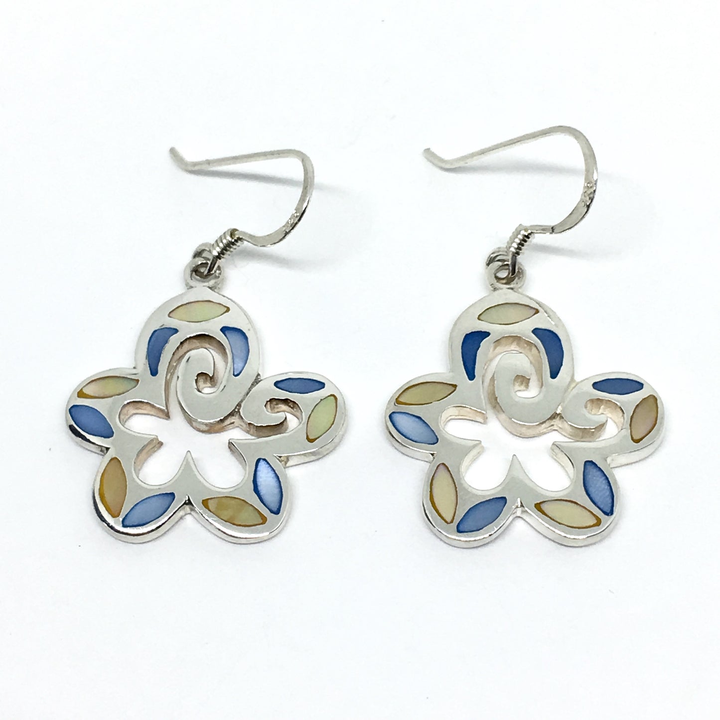 Dangle Earrings - Womens Fun & Flirty Pearl Flower Cut-out Design Sterling Silver Dangle Earrings
