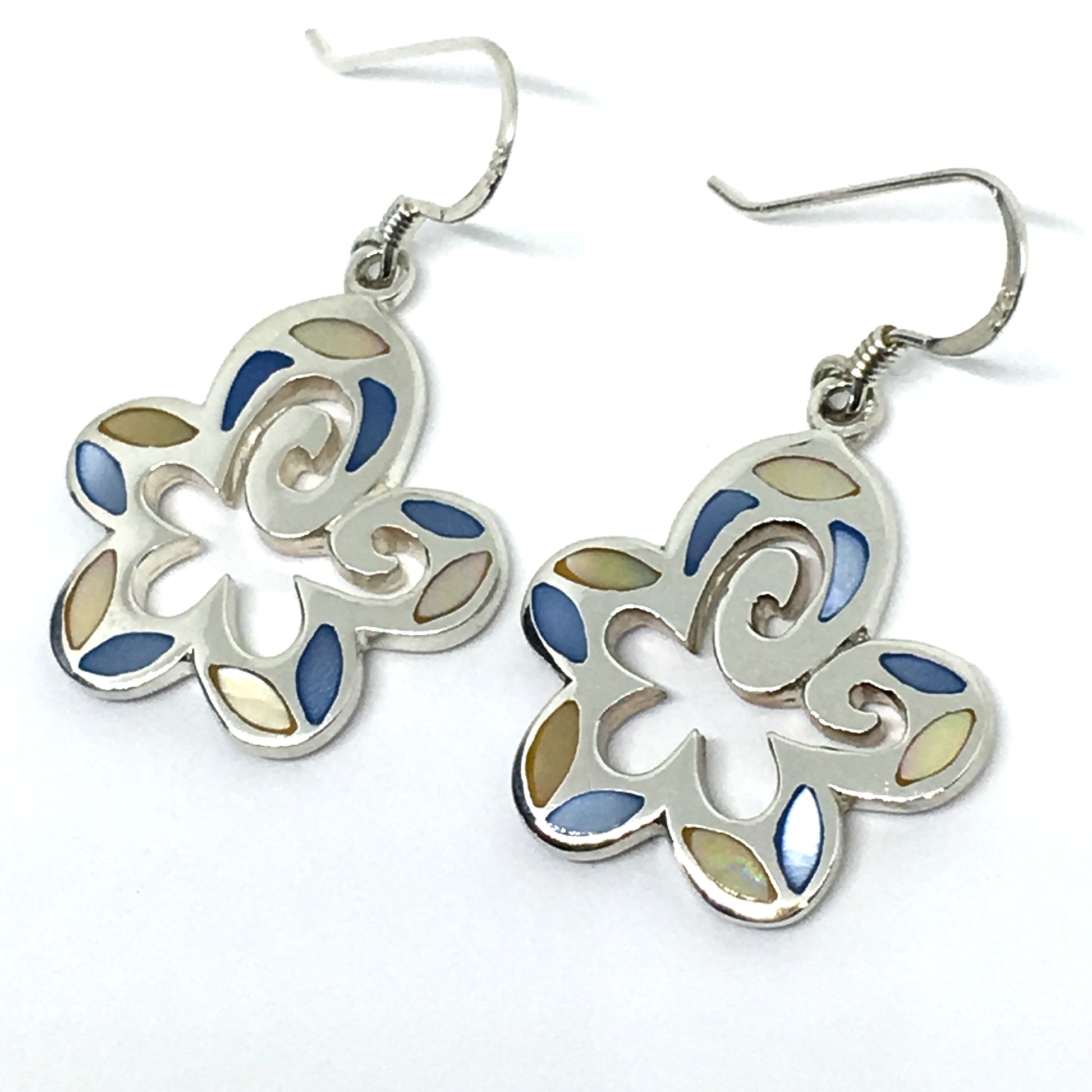 Dangle Earrings - Womens Fun & Flirty Pearl Flower Cut-out Design Sterling Silver Dangle Earrings