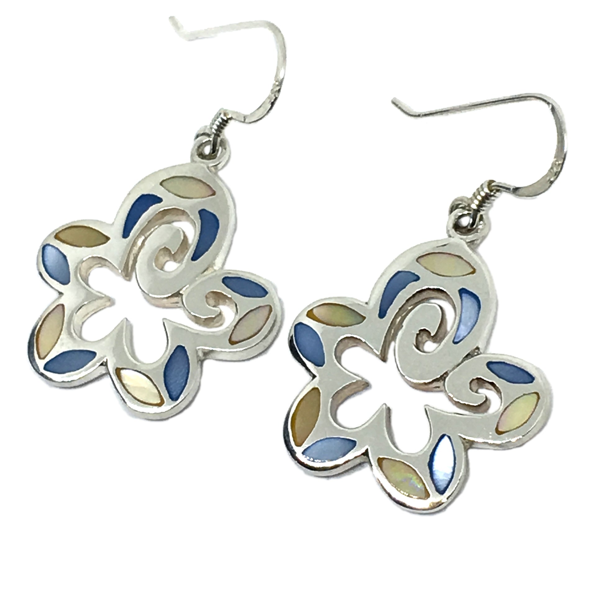 Dangle Earrings - Womens Fun & Flirty Pearl Flower Cut-out Design Sterling Silver Dangle Earrings - Blingschlingers.com - USA