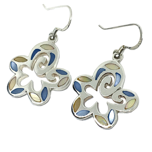 Dangle Earrings - Sterling Silver Fun Flirty Pearl Earrings - Womens Flower Design Beachy Boho Style Drop Earrings