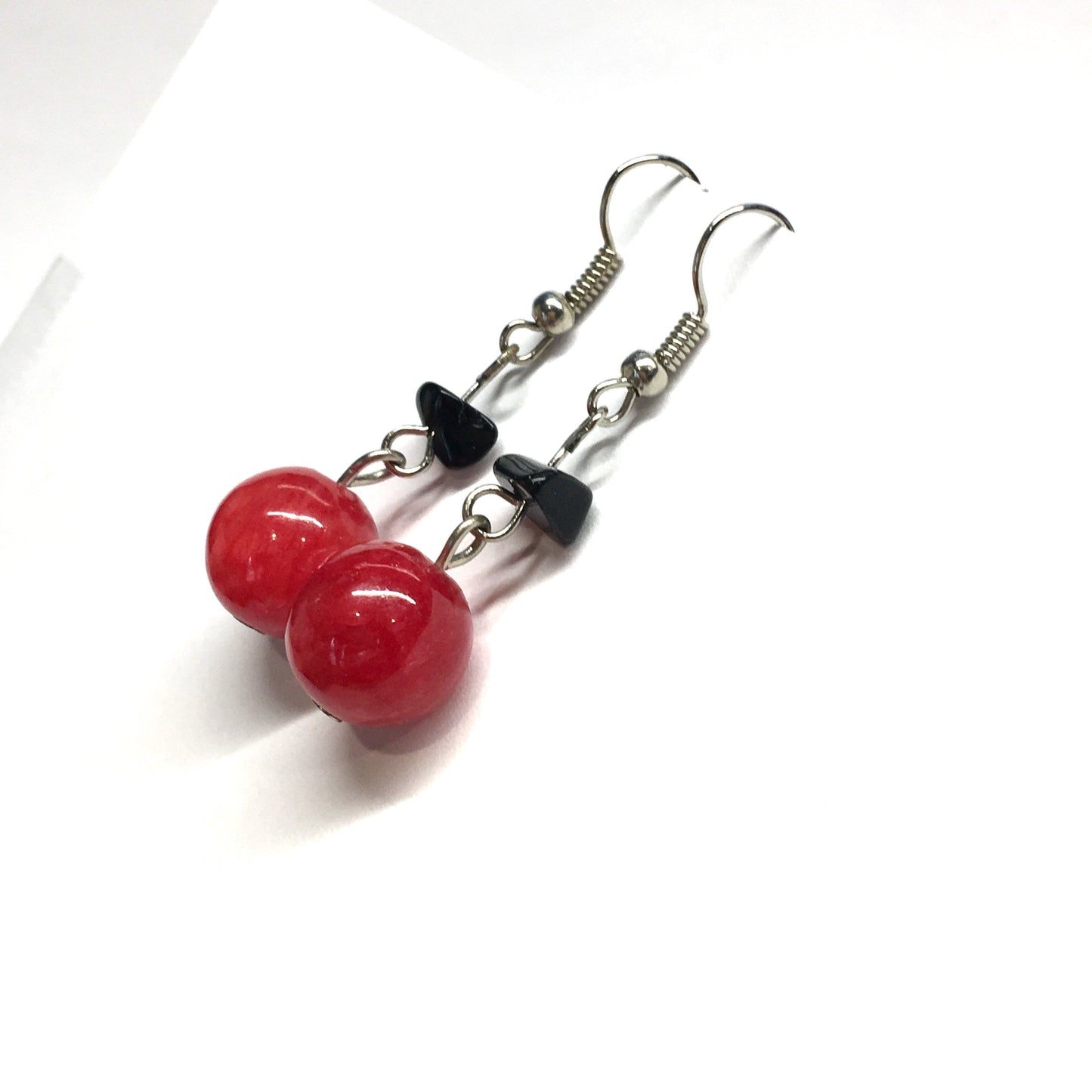Dangle Earrings - Perfect Pop of Red + Black Bead Ball Drop Earrings - Discount Fashion Jewelry - Blingschlingers