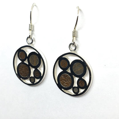 Earrings - Womens Stylish Floating Circle Cut-out Design Sterling Silver Dangle Earrings