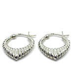 Hoop Earrings - Graduating Ribbed Design Mid Size Sterling Silver Hoop Earrings