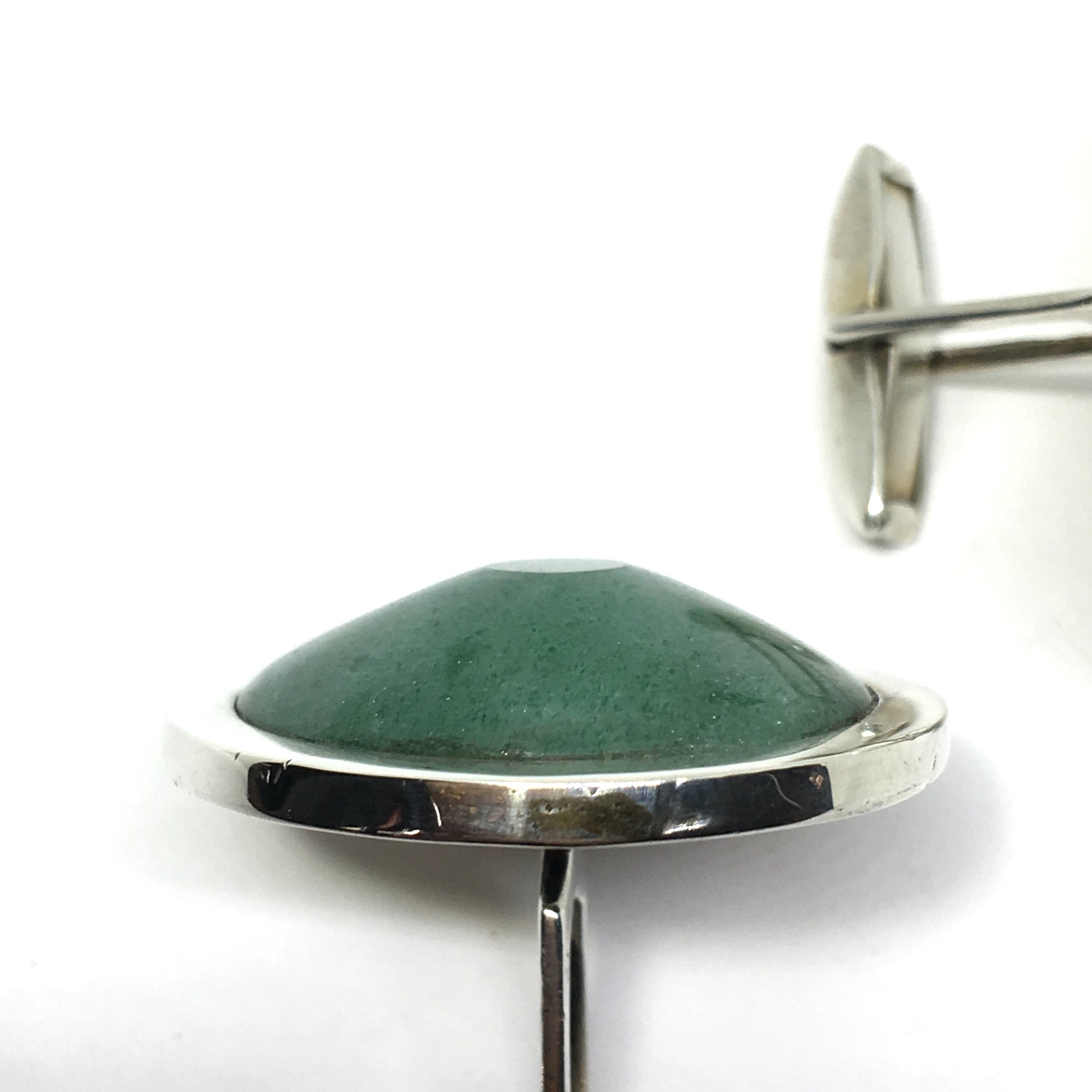 Cufflinks - Men Relive the 70s with Sterling Silver Round Button Style Green Stone Cufflinks