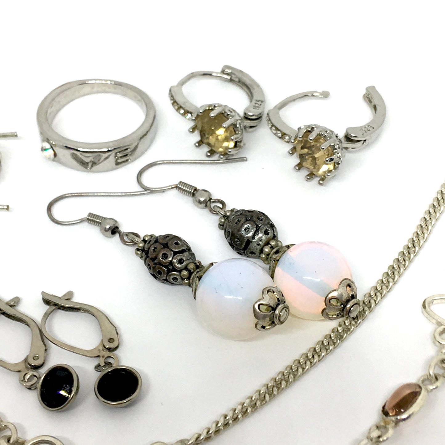 Costume Jewelry Lot | Necklace Bracelet Earrings & Ring Silver Tone w/ Stones