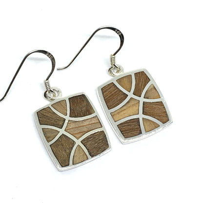 Dangle Earrings - Womens Sterling Silver Modern Chic Bamboo Geometric Design Earrings - Stone Earrings