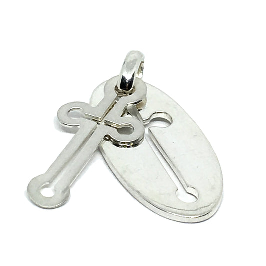 Jewelry > Religious - Sterling Silver Reversible Shadowbox Design Cross Tag Pendant 
