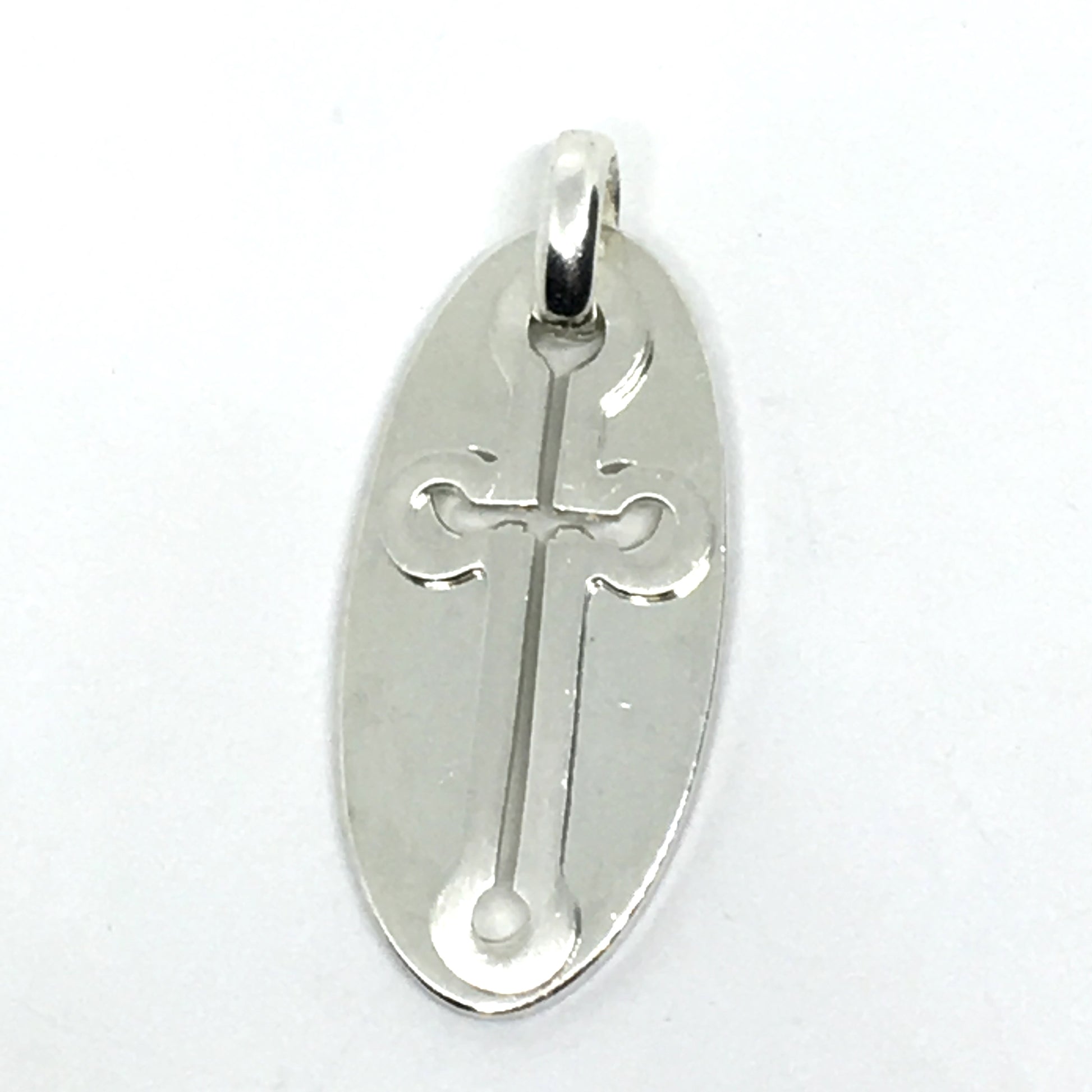 Jewelry > Religious - Sterling Silver Reversible Shadowbox Design Cross Tag Pendant 