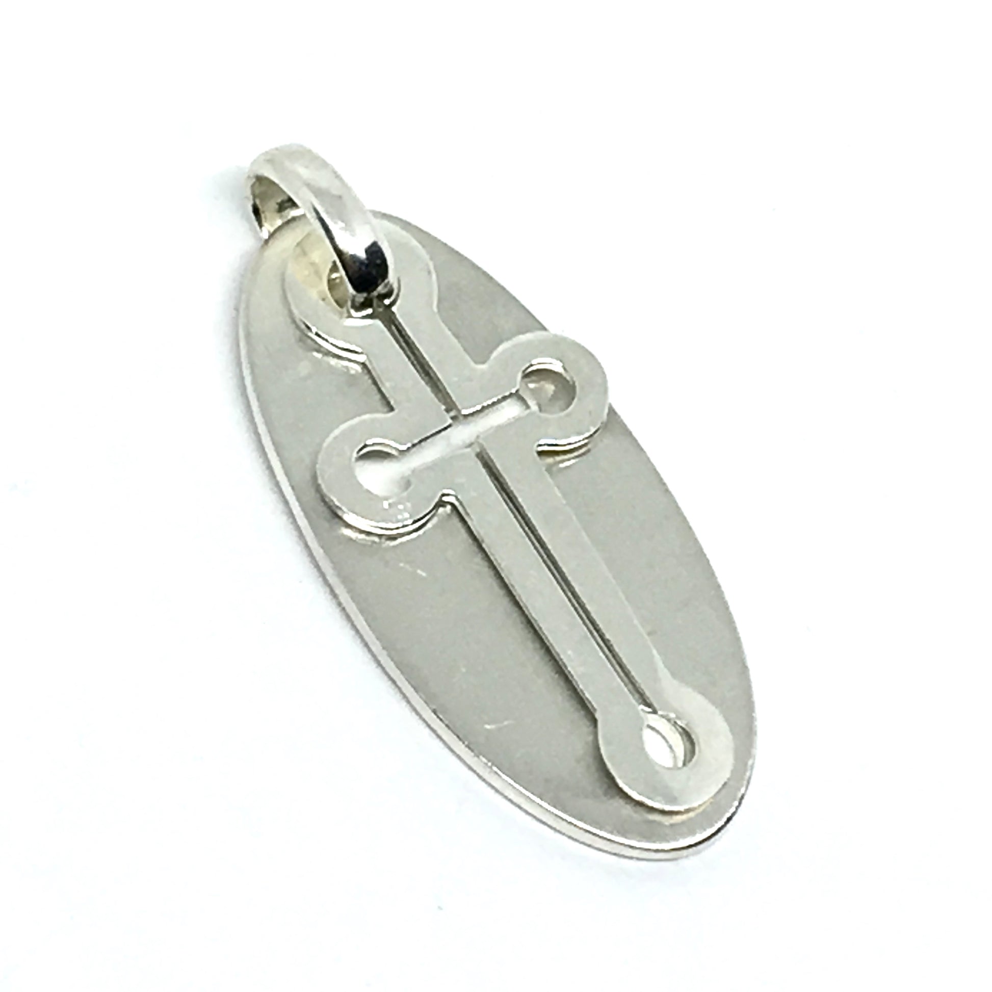 Jewelry > Religious - Sterling Silver Reversible Shadowbox Design Cross Tag Pendant  - online at www.Blingschlingers.com USA