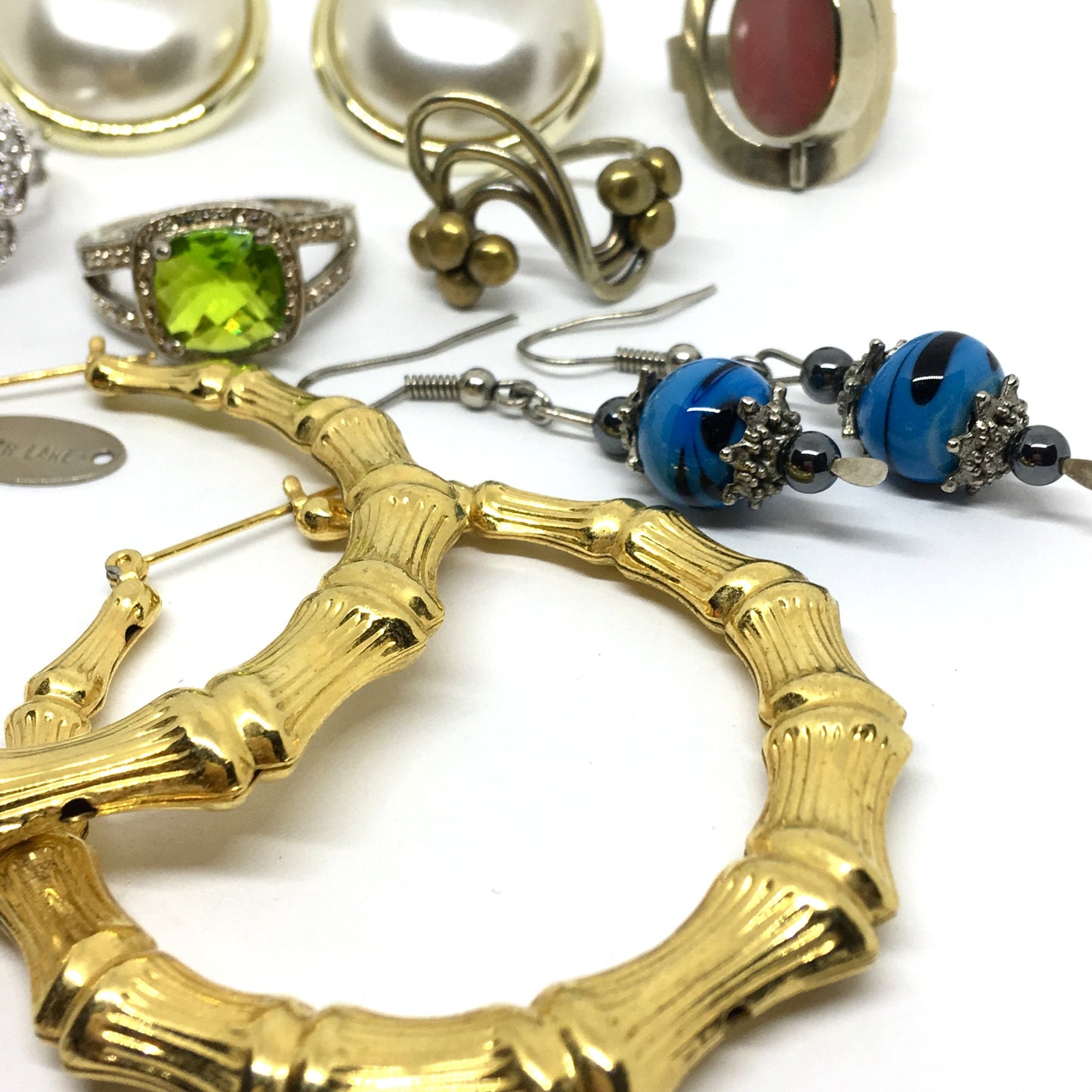 Fashion Jewelry Lot | Womens Large Gold Bamboo Hoop Earrings & Rings | Discount Jewelry