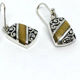 Earrings - Sterling Silver Golden Tigers Eye Stone Scrolling Cut-out Design Dangle Earrings