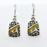 Earrings - Sterling Silver Golden Tigers Eye Stone Scrolling Cut-out Design Dangle Earrings