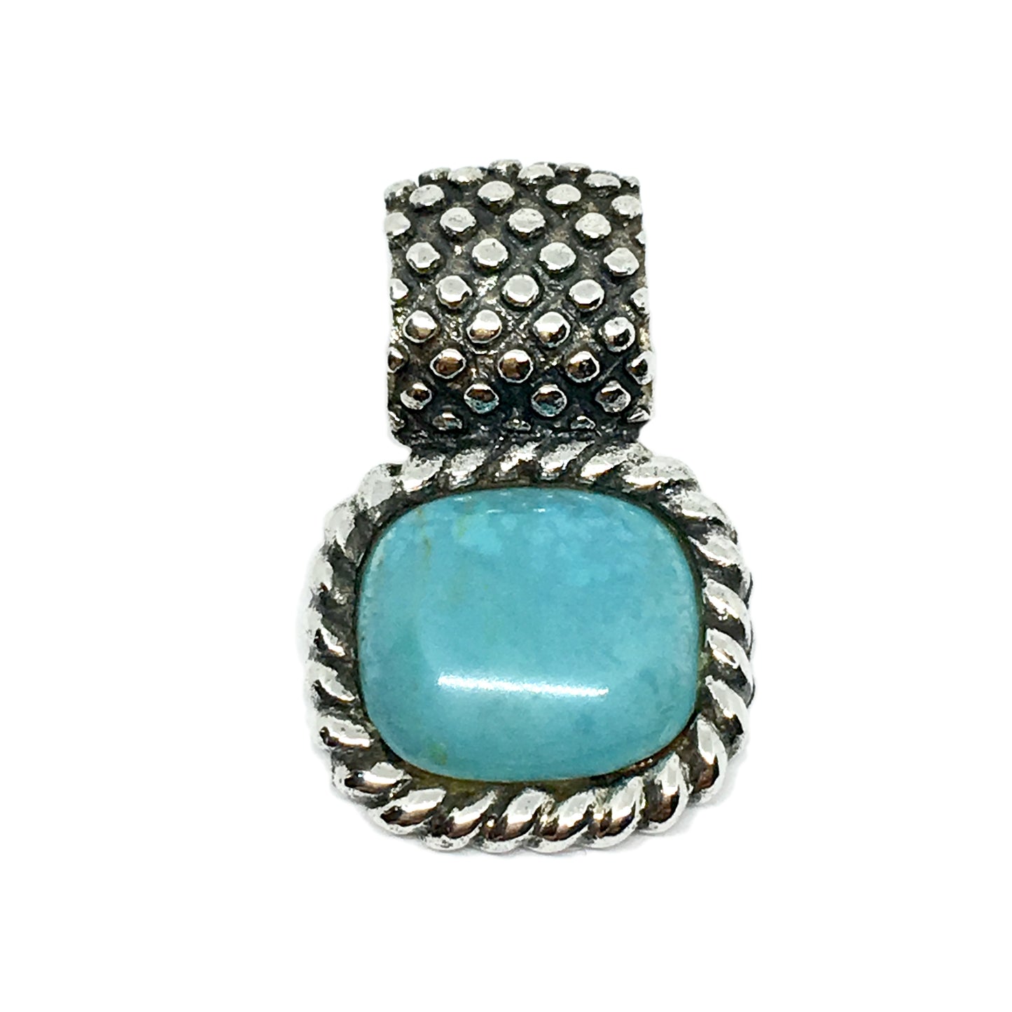 Pendant - Pebble Texture Sterling Silver Blue Turquoise Stone Pendant - Shopping Safe in the USA