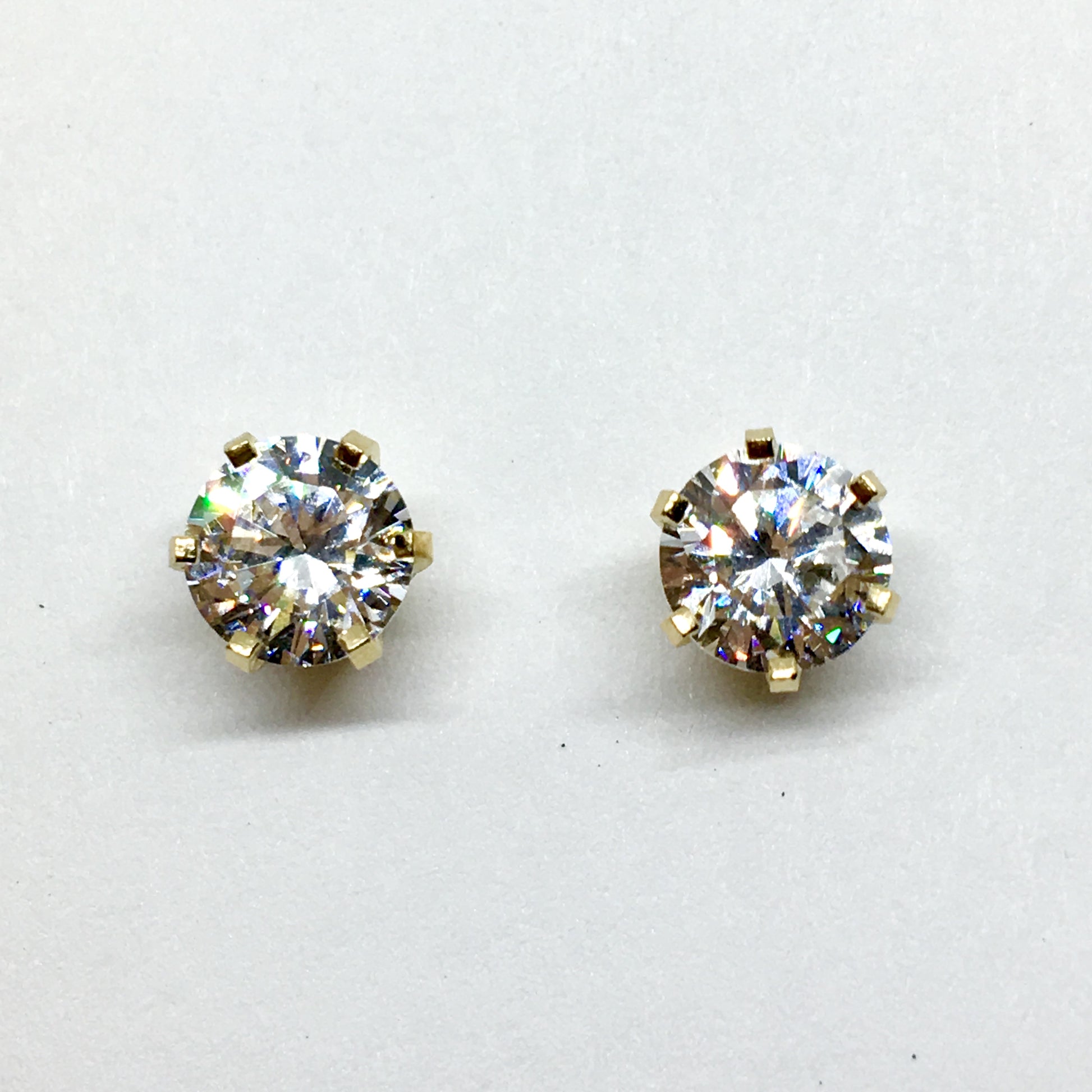 Stud Earrings Mens Womens - 14k Gold Sparkly 7mm Diamond Alternative CZ Stud Earrings