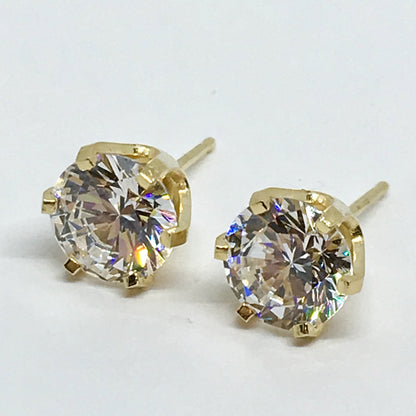 Accessory - Earrings - 14k Gold Sparkly 7 mm Diamond Alternative CZ Stud Earrings - Blingschlingers.com USA
