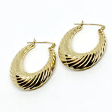 Used Jewelry - Fancy 14k Gold 37 mm Ribbed Horseshoe Style Hoop Earrings - USA