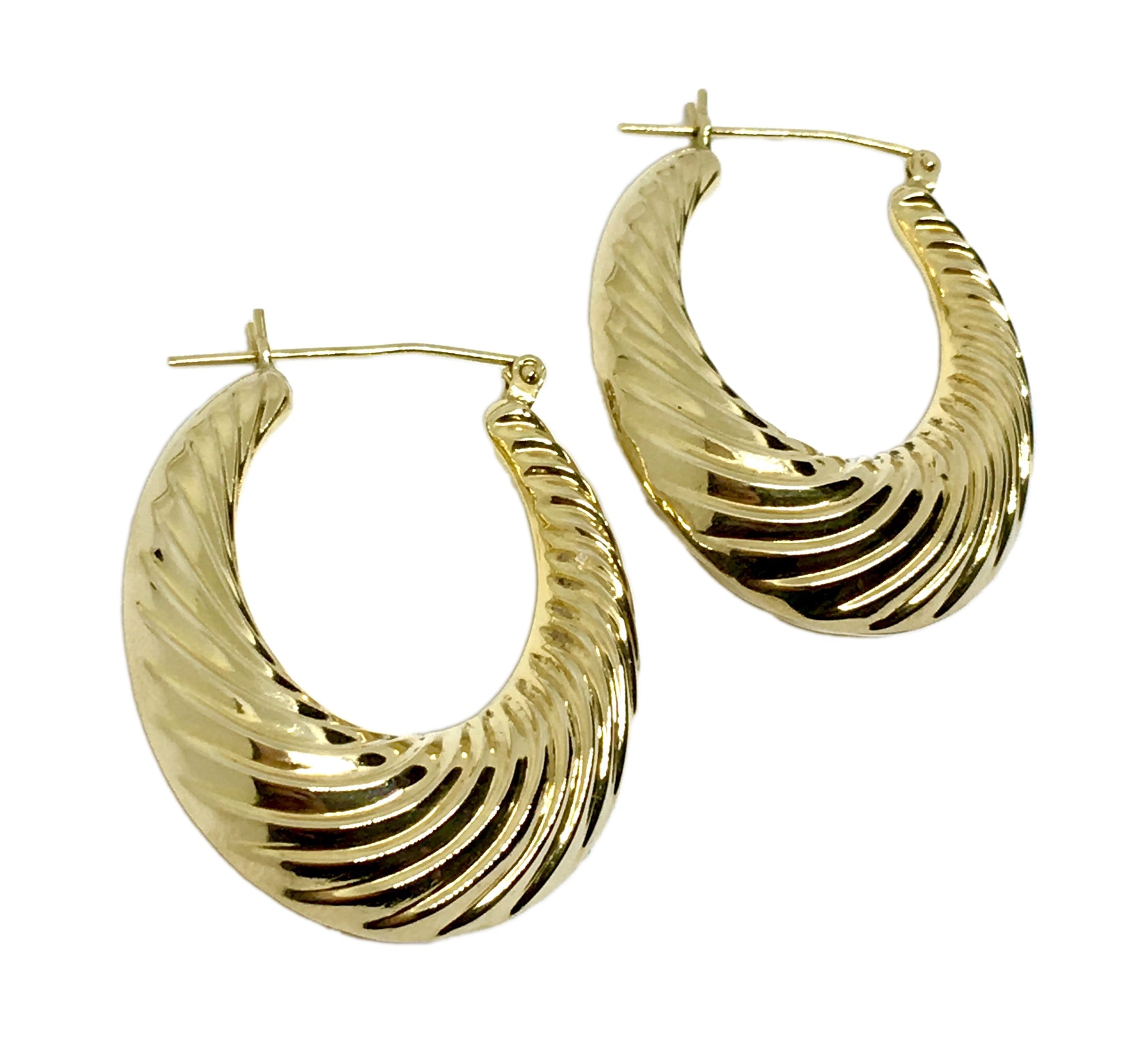Used Jewelry - Fancy 14k Gold 37 mm Ribbed Horseshoe Style Hoop Earrings - online at Blingschlingers.com USA