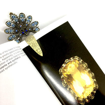 Book Accessories - Fancy 3.75" Blue Crystal Fan Design Paperclip Style Bookmark