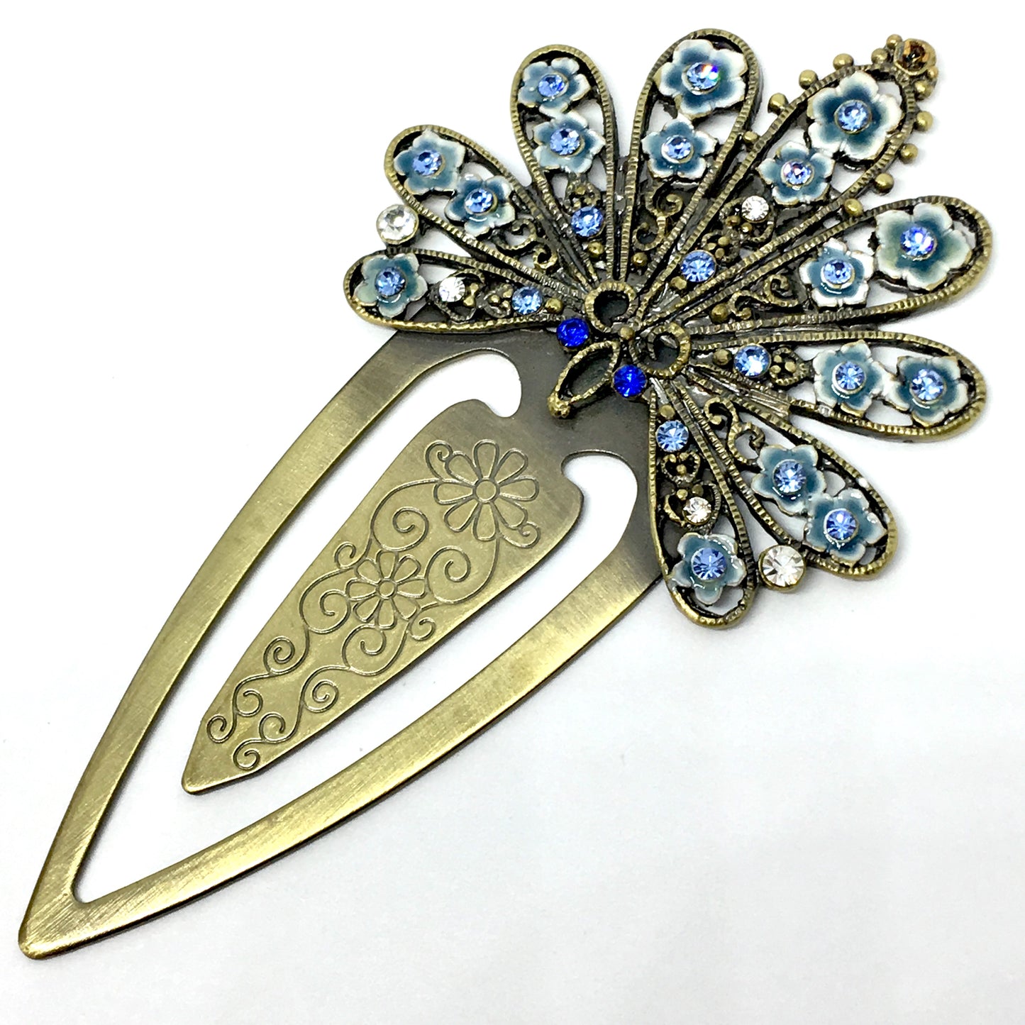 Book Accessories - Fancy 3.75" Blue Crystal Fan Design Paperclip Style Bookmark - online at Blingschlingers.com USA
