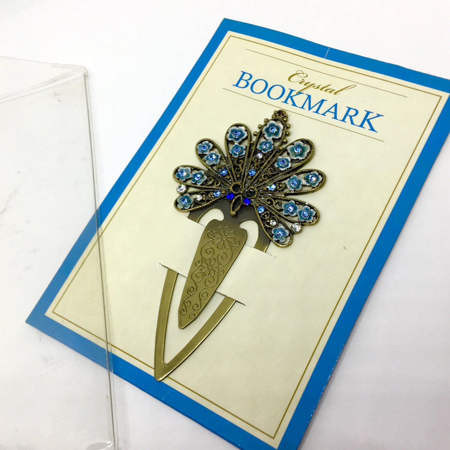 Bookmark- Fancy 3.75" Blue Crystal Fan Design Paperclip Style Bookmark