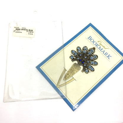 Bookmark - Fancy 3.75" Blue Crystal Fan Design Paperclip Style Bookmark