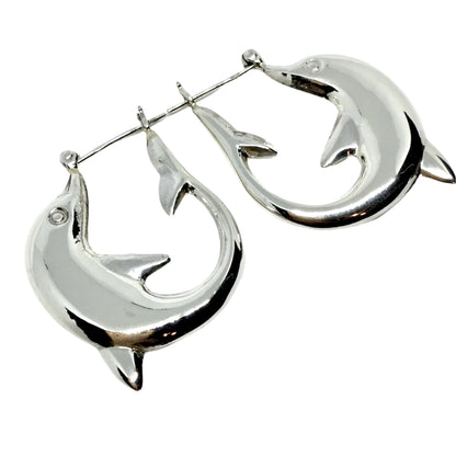 Jewelry Women's - Beachy 925 Sterling Silver Big Dolphin Hoop Earrings