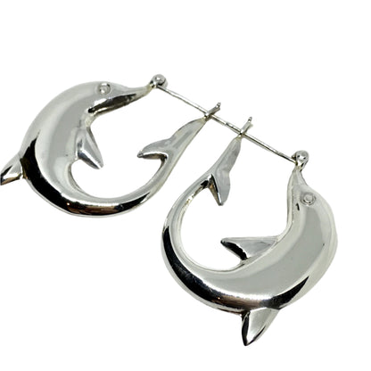 Jewelry Women's - 925 Sterling Silver Big Dolphin Hoop Earrings