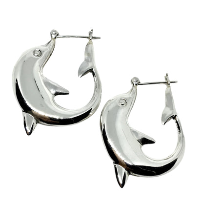 Jewelry Women's - 925 Sterling Silver Big Dolphin Hoop Earrings