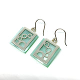 Earrings Women's - Sterling Silver Sunset Traveling Moon Design Green Pearl Dangle Earrings