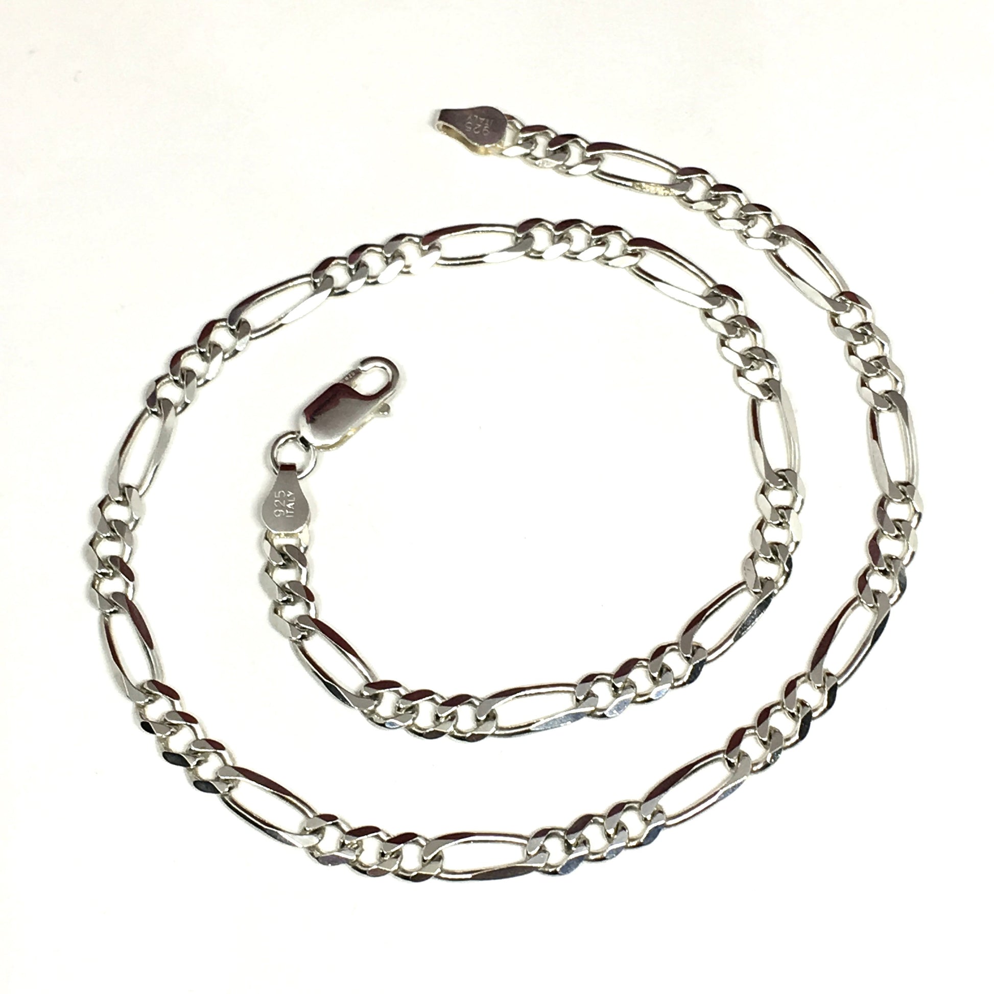 16in Sterling Silver Chain Necklace, 5mm Figaro Link Chain Necklace
