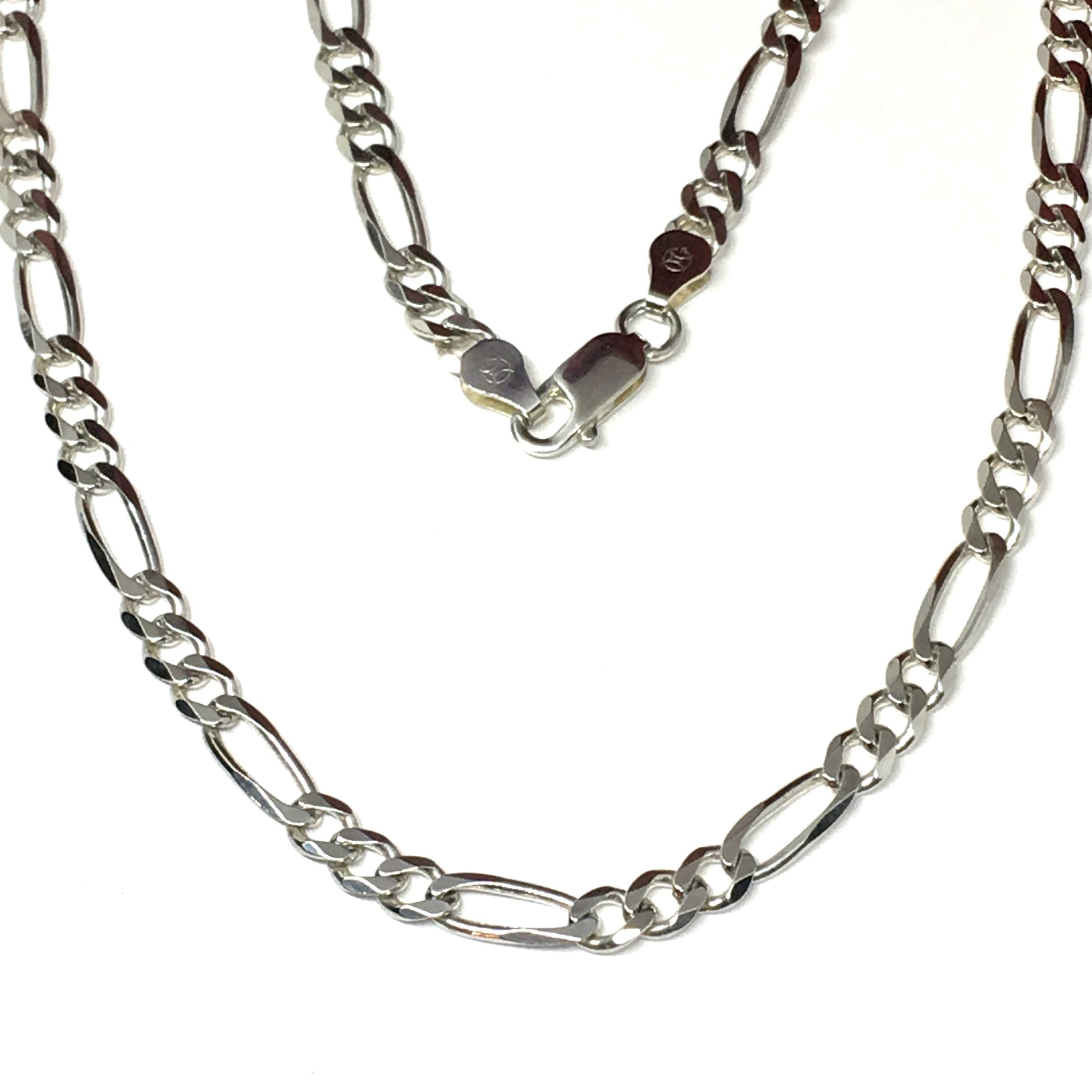 16in Sterling Silver Chain Necklace, 5mm Figaro Link Chain Necklace