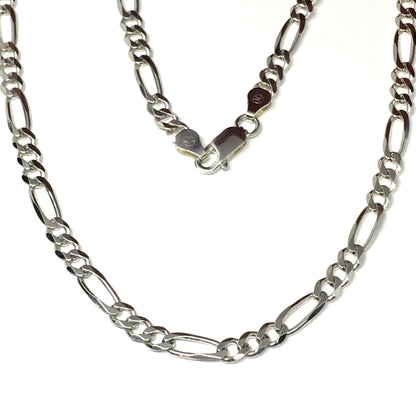 16in Sterling Silver Chain Necklace, 5mm Figaro Link Chain Necklace