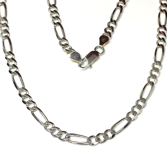 16in Sterling Silver Chain Necklace, 5mm Figaro Link Chain Necklace