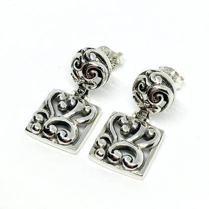Jewelry Women's - Sterling Silver Geometric Scrolling Design Dangle Earrings