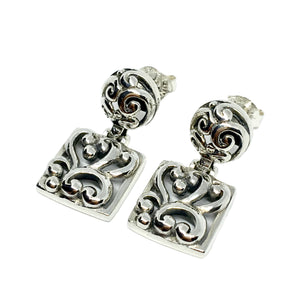 Jewelry Women's - Sterling Silver Geometric Scrolling Design Dangle Earrings